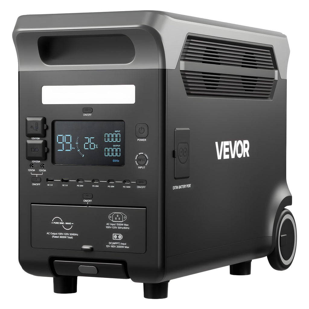 VEVOR 3600W Portable Power Station - 3840Wh Solar Generator with LiFePO4 Battery