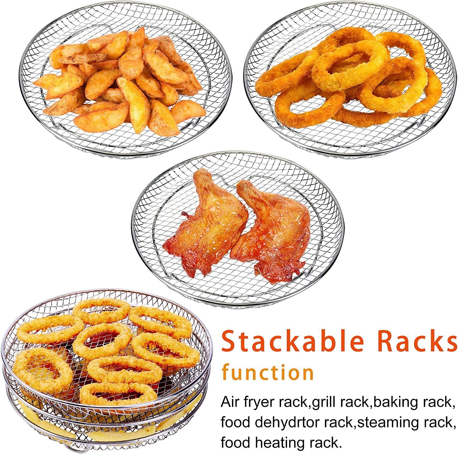 3-Layer Round Air Fryer Rack – Multi-Tier Stackable Cooking Accessory