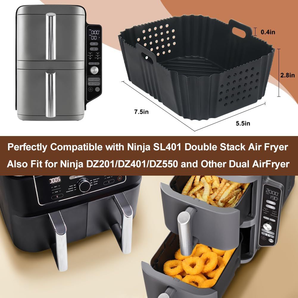 Double Layer Silicone Air Fryer Liner – Reusable Non-Stick Basket Mat