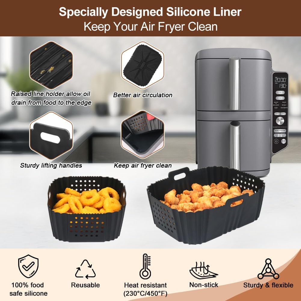 Double Layer Silicone Air Fryer Liner – Reusable Non-Stick Basket Mat