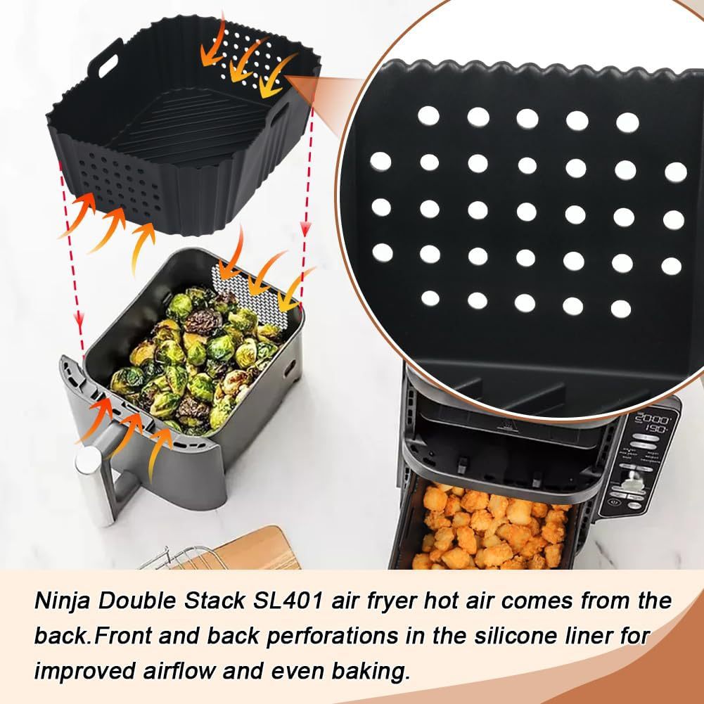 Double Layer Silicone Air Fryer Liner – Reusable Non-Stick Basket Mat