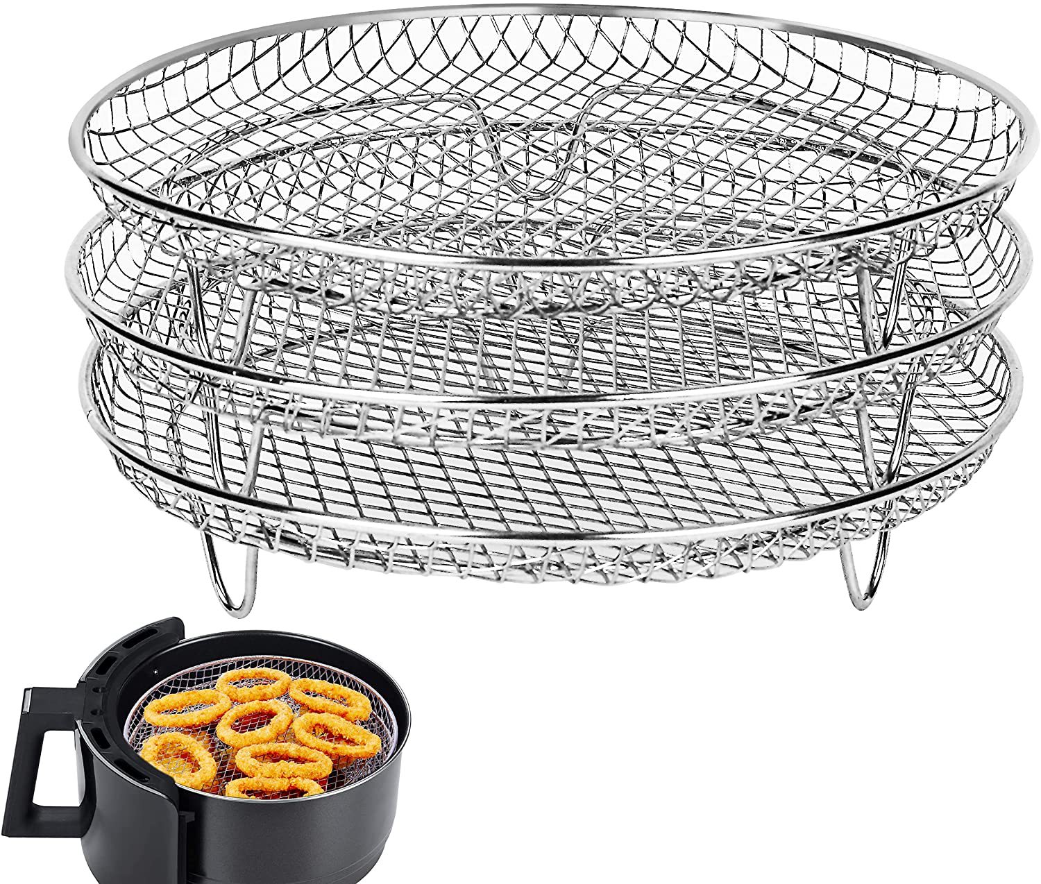 3-Layer Round Air Fryer Rack – Multi-Tier Stackable Cooking Accessory