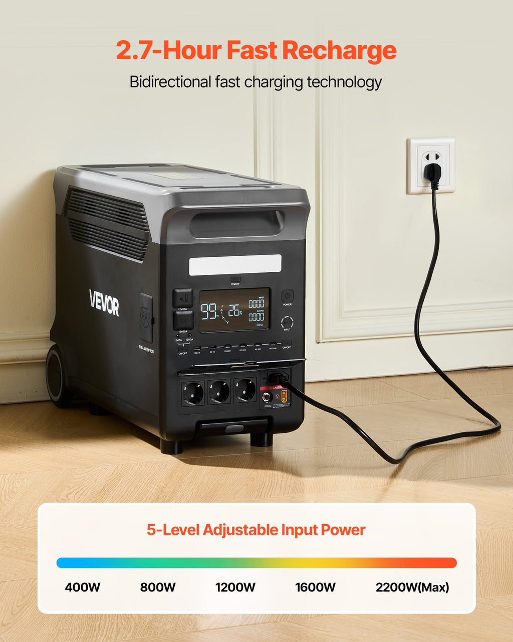 VEVOR 3600W Portable Power Station - 3840Wh Solar Generator with LiFePO4 Battery