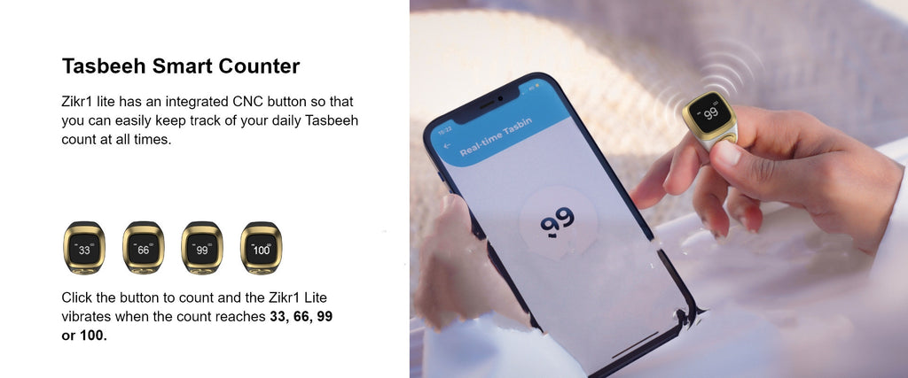 Muslim Smart Ring with Digital Tasbih Counter - Bluetooth Zikr Ring